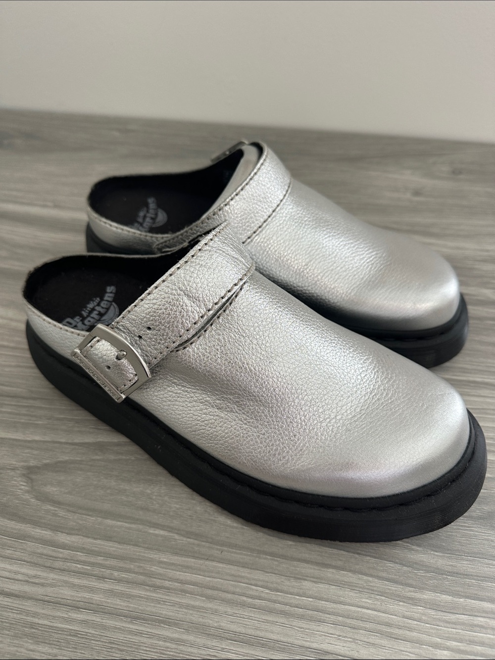 Dr. Martens Silver Buckle Clog Mules